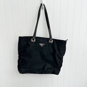 Prada Tessuto Nylon Black Tote Shoulder Shopper Bag Logo Triangle Purse Zip Top